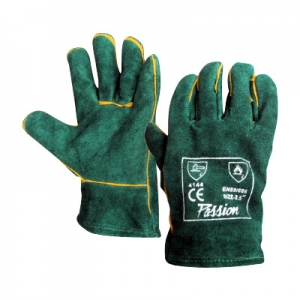 Green lined chrome leather gloves Image
